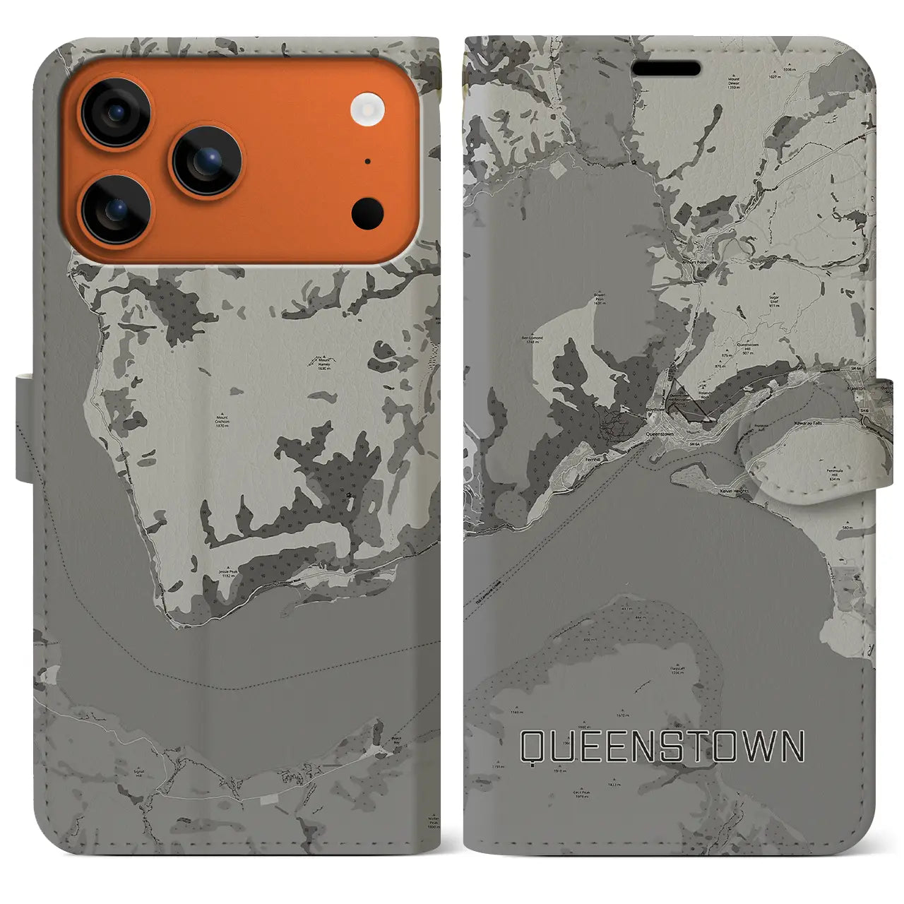 【クイーンズタウン(ニュージーランド)】地図柄iPhoneケース(手帳タイプ)