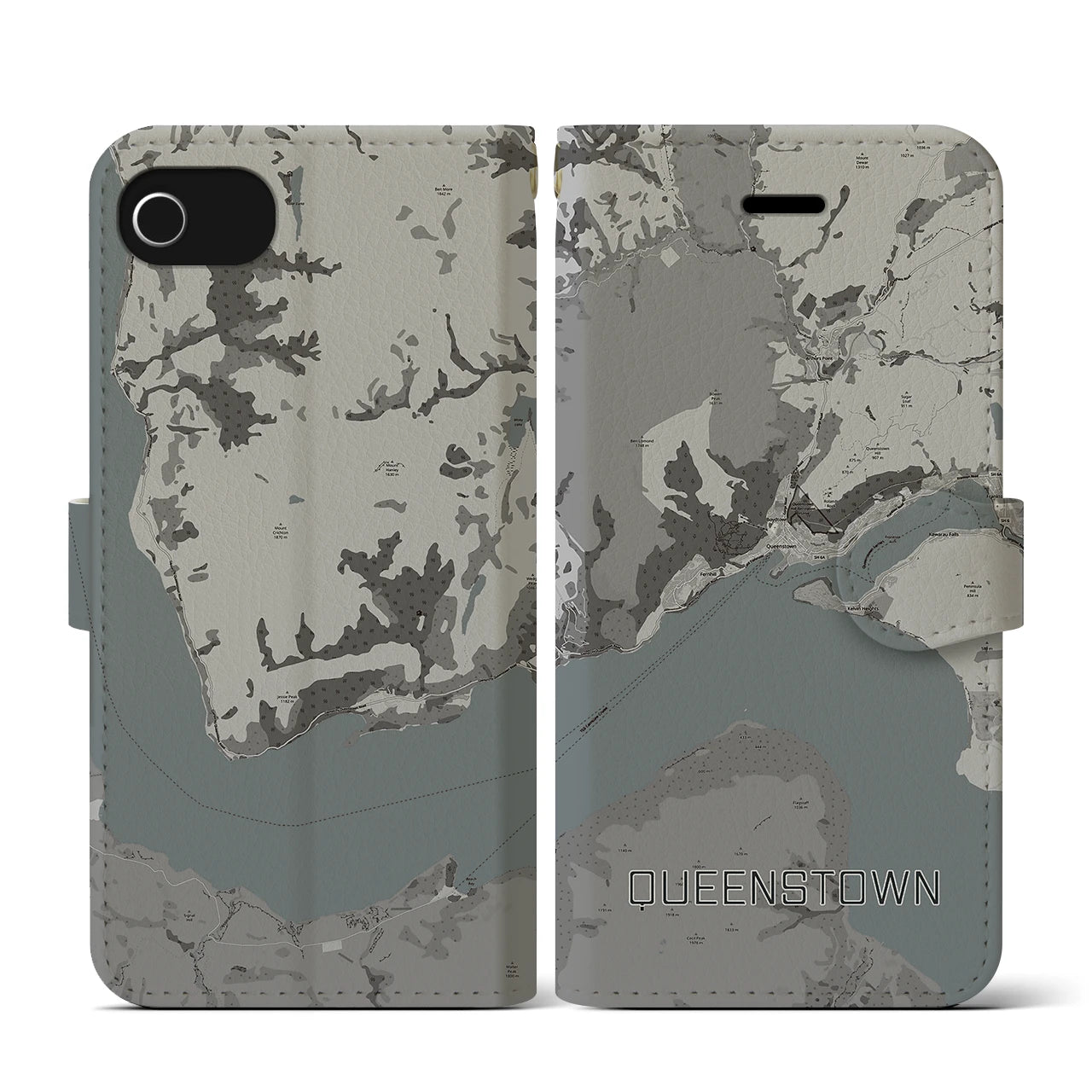 【クイーンズタウン(ニュージーランド)】地図柄iPhoneケース(手帳タイプ)