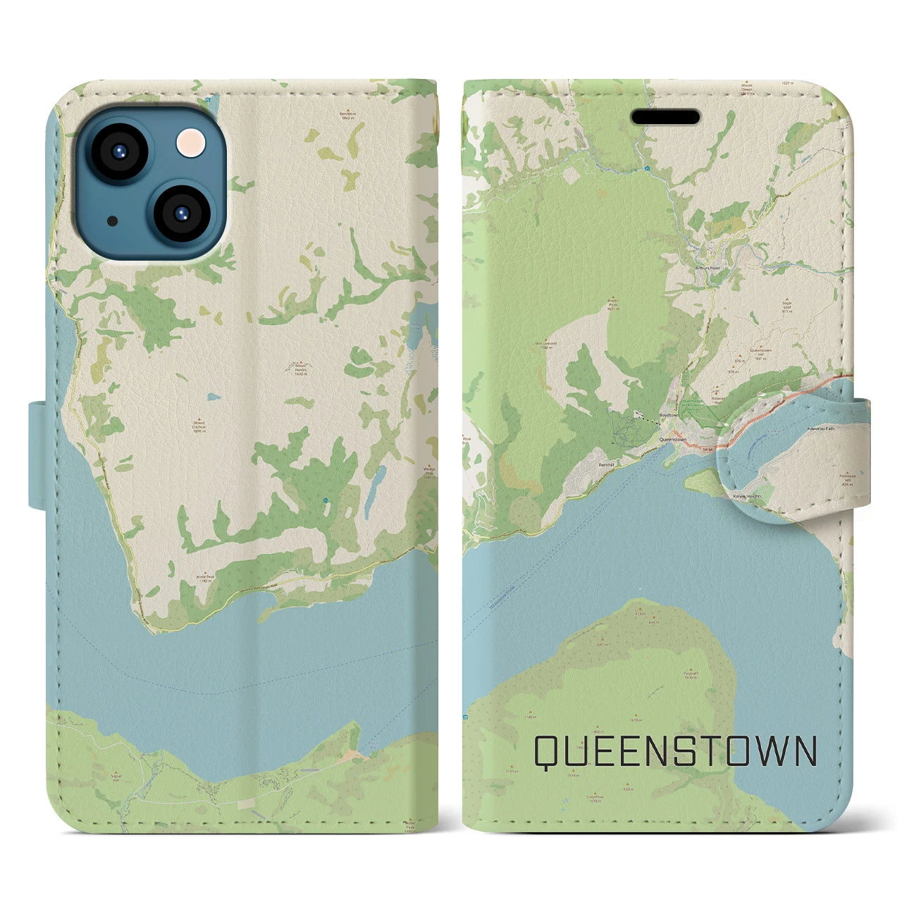 【クイーンズタウン(ニュージーランド)】地図柄iPhoneケース(手帳タイプ)