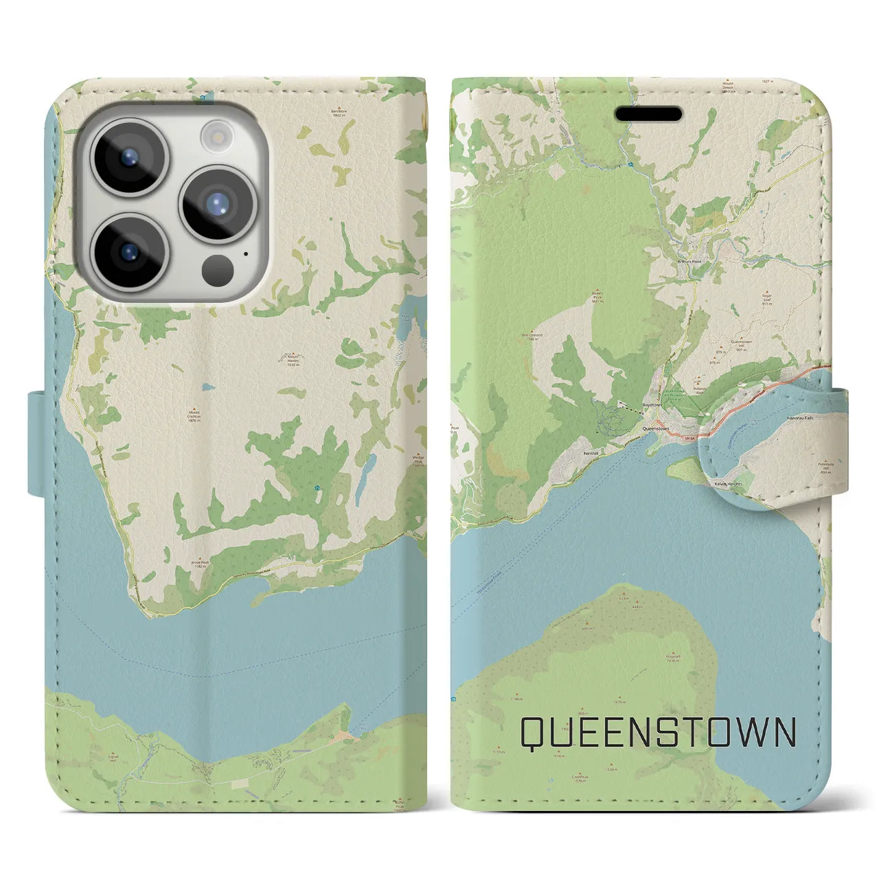 【クイーンズタウン(ニュージーランド)】地図柄iPhoneケース(手帳タイプ)
