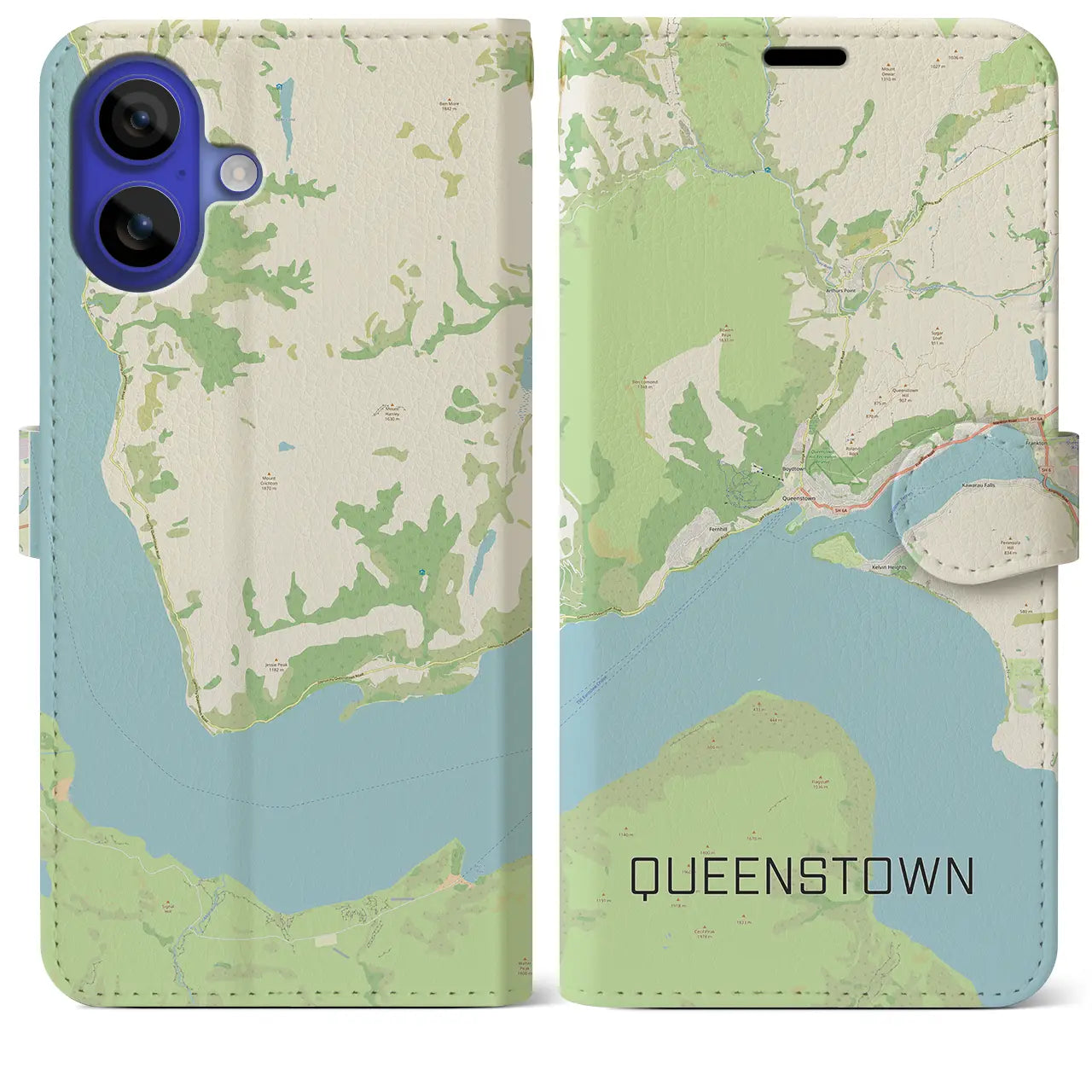 【クイーンズタウン(ニュージーランド)】地図柄iPhoneケース(手帳タイプ)ナチュラル・iPhone 16 Pro Max 用