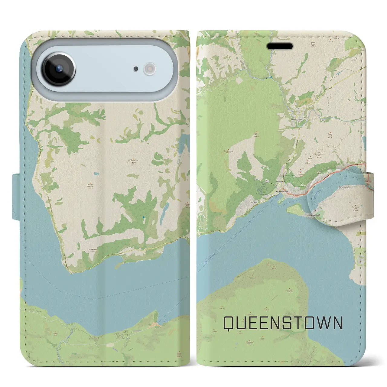 【クイーンズタウン(ニュージーランド)】地図柄iPhoneケース(手帳タイプ)