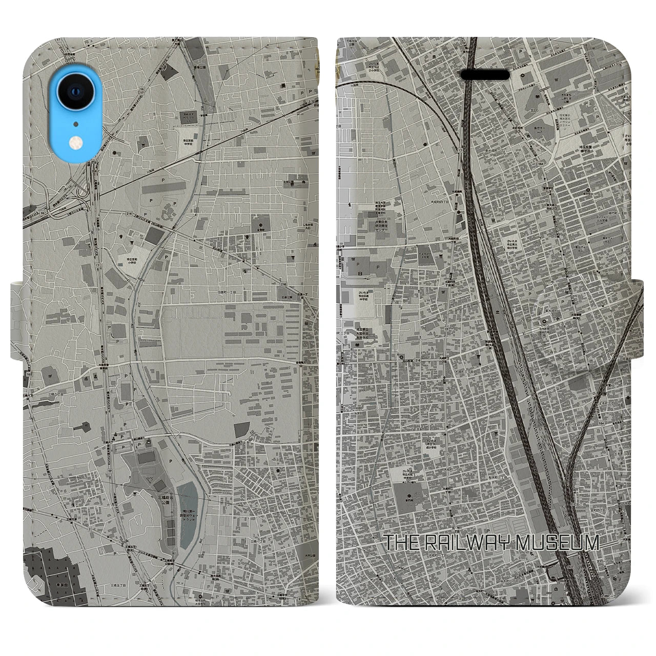 【鉄道博物館(埼玉県)】地図柄iPhoneケース(手帳タイプ)モノトーン・iPhone XR 用