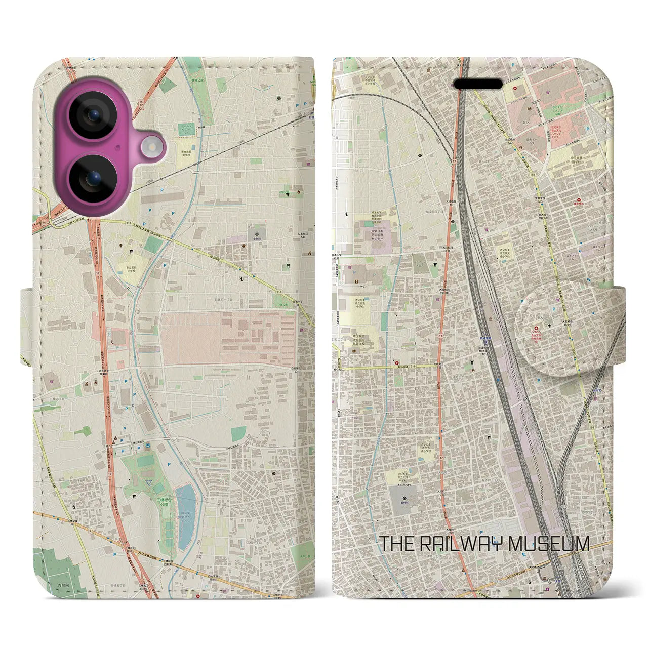 【鉄道博物館(埼玉県)】地図柄iPhoneケース(手帳タイプ)ナチュラル・iPhone 16 Pro 用