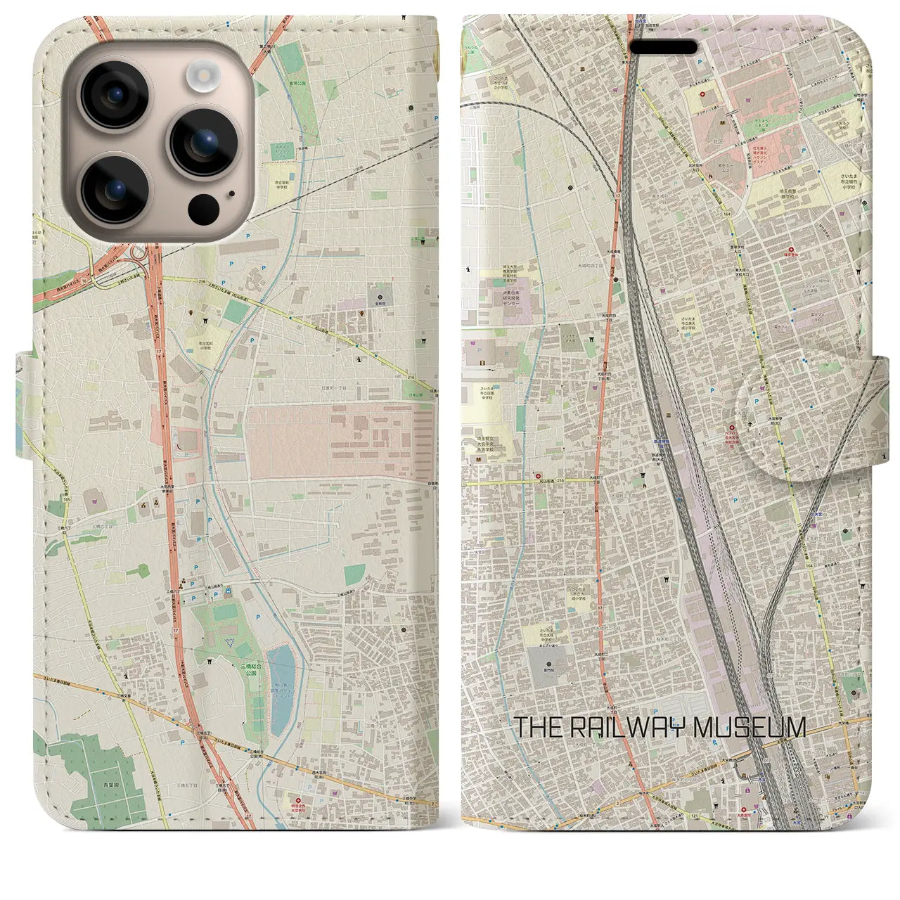【鉄道博物館(埼玉県)】地図柄iPhoneケース(手帳タイプ)ナチュラル・iPhone 16 Plus 用