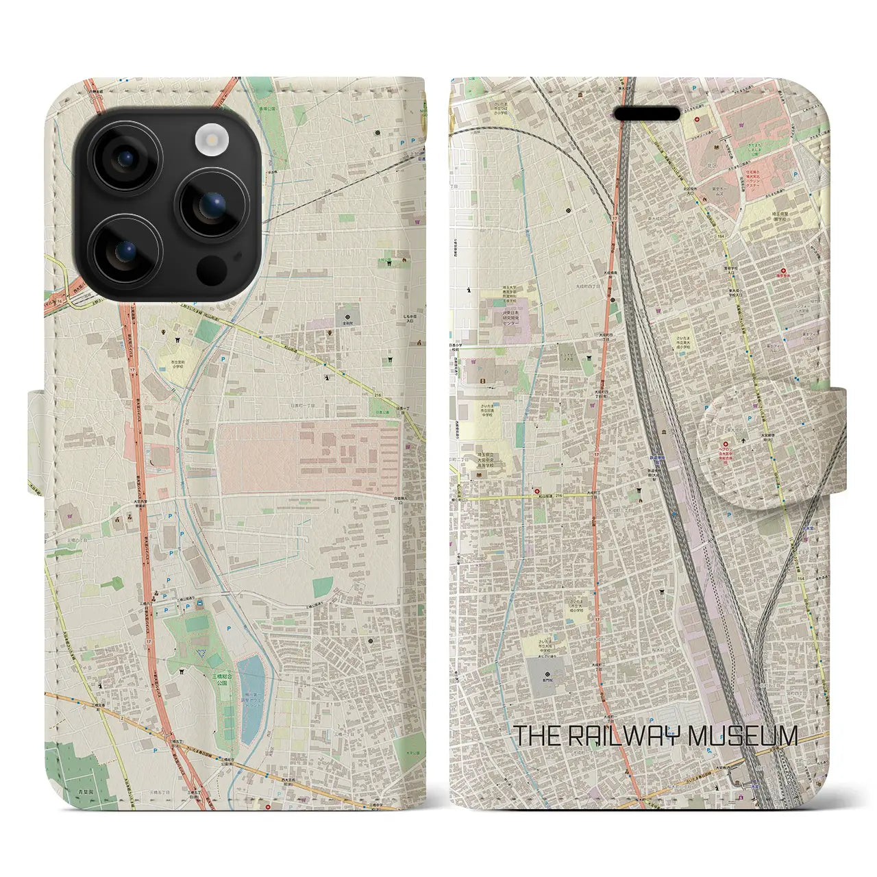 【鉄道博物館(埼玉県)】地図柄iPhoneケース(手帳タイプ)ナチュラル・iPhone 16 用