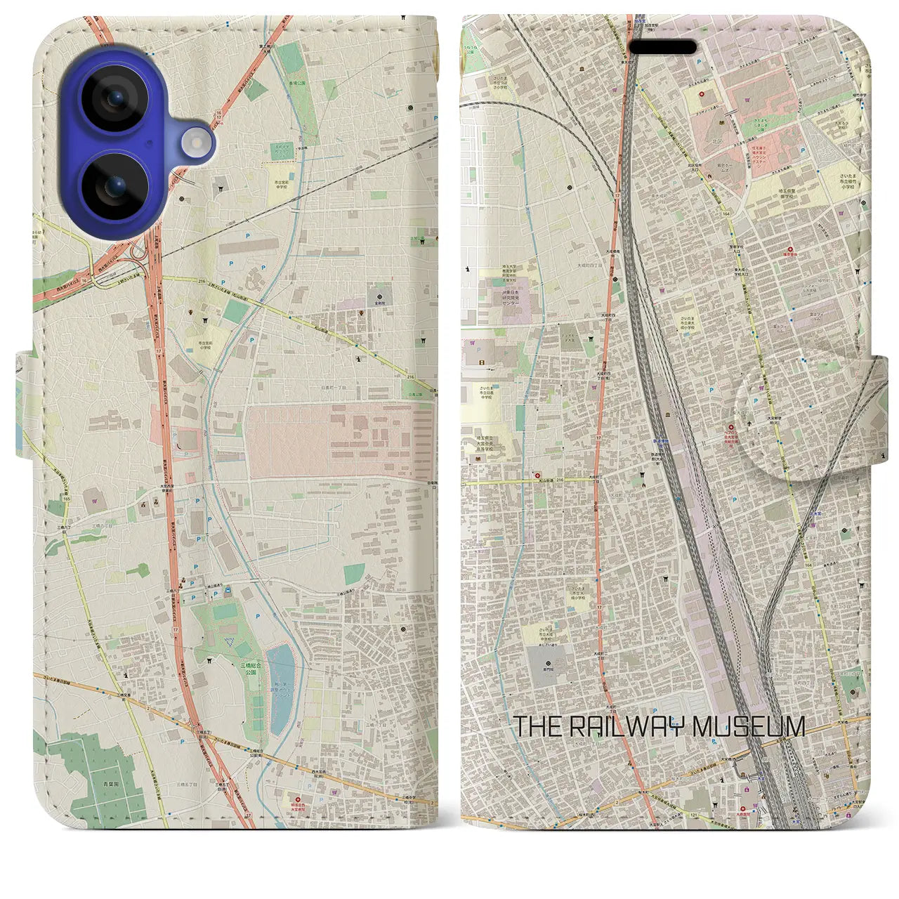 【鉄道博物館(埼玉県)】地図柄iPhoneケース(手帳タイプ)ナチュラル・iPhone 16 Pro Max 用