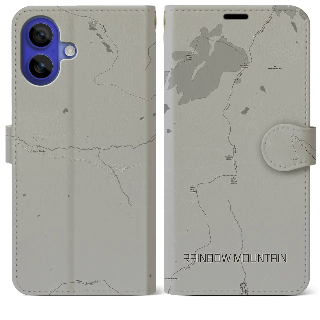 【レインボーマウンテン(ペルー)】地図柄iPhoneケース(手帳タイプ)モノトーン・iPhone 16 Pro Max 用