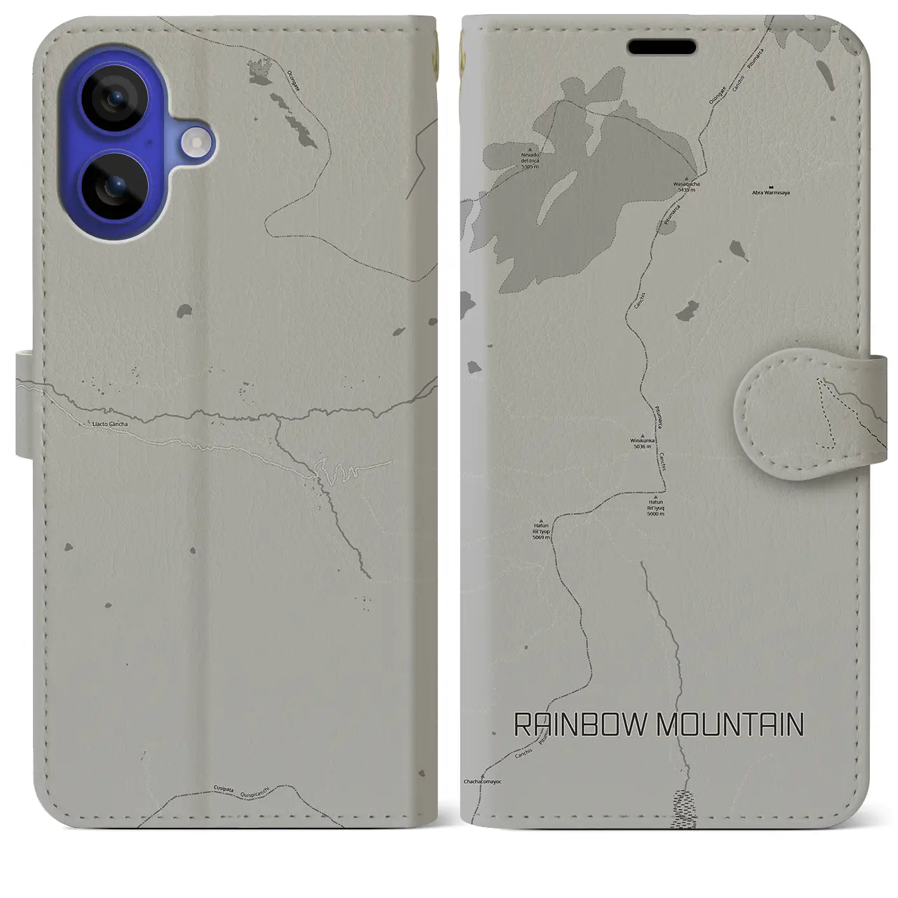 【レインボーマウンテン(ペルー)】地図柄iPhoneケース(手帳タイプ)モノトーン・iPhone 16 Pro Max 用