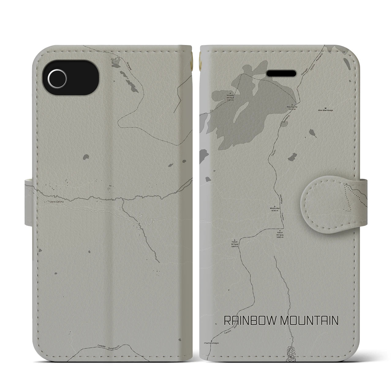 【レインボーマウンテン(ペルー)】地図柄iPhoneケース(手帳タイプ)モノトーン・iPhone SE(第3 / 第2世代) / 8 / 7 / 6s / 6 用