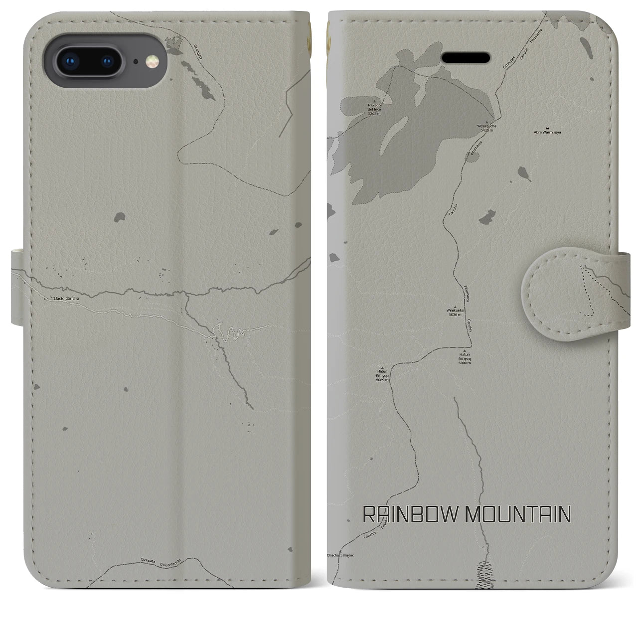 【レインボーマウンテン(ペルー)】地図柄iPhoneケース(手帳タイプ)モノトーン・iPhone 8Plus /7Plus / 6sPlus / 6Plus 用