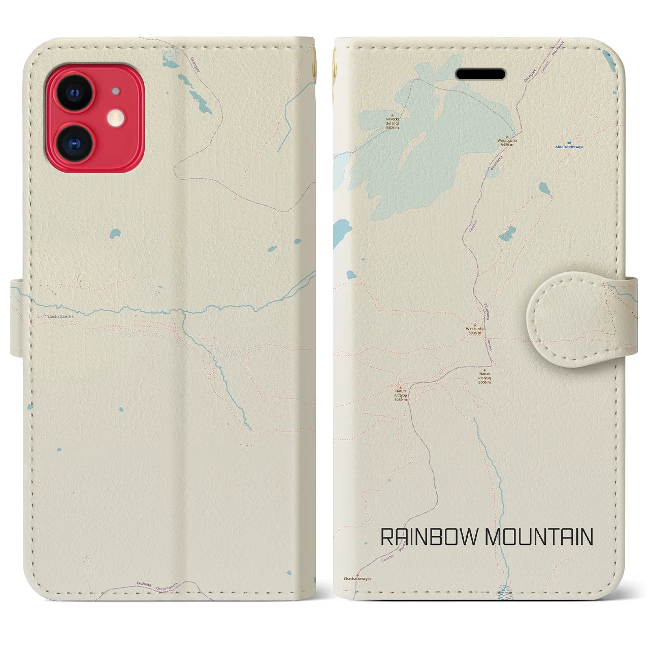【レインボーマウンテン(ペルー)】地図柄iPhoneケース(手帳タイプ)ナチュラル・iPhone 11 用