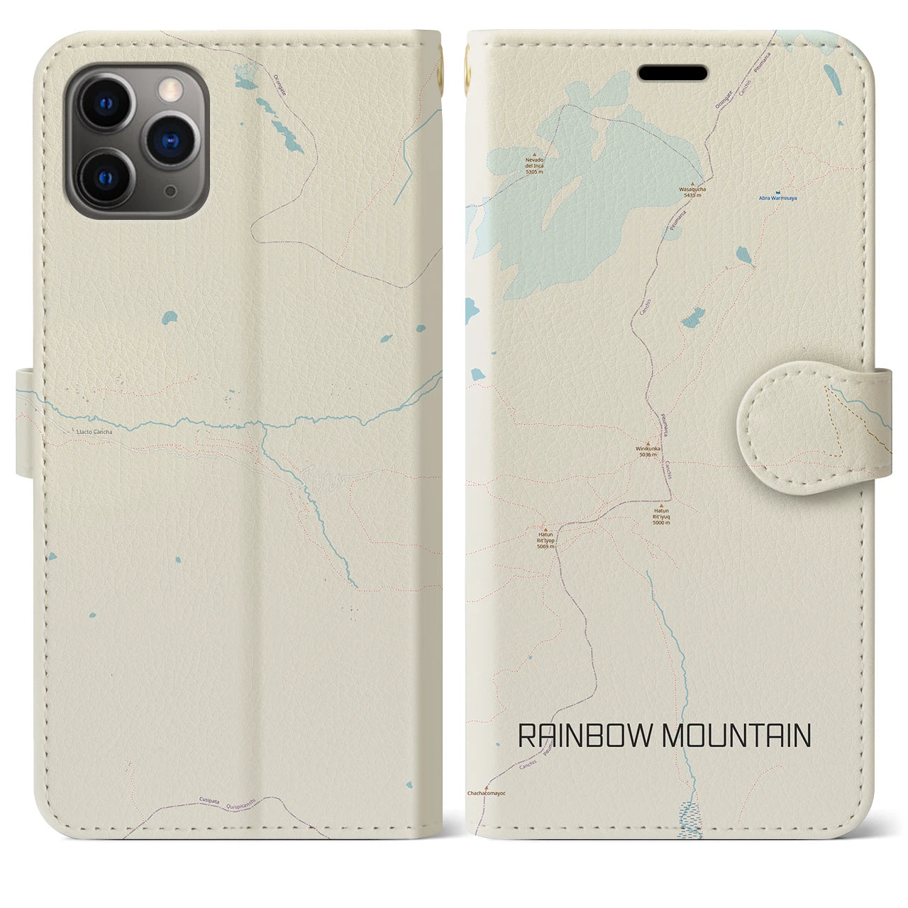 【レインボーマウンテン(ペルー)】地図柄iPhoneケース(手帳タイプ)ナチュラル・iPhone 11 Pro Max 用