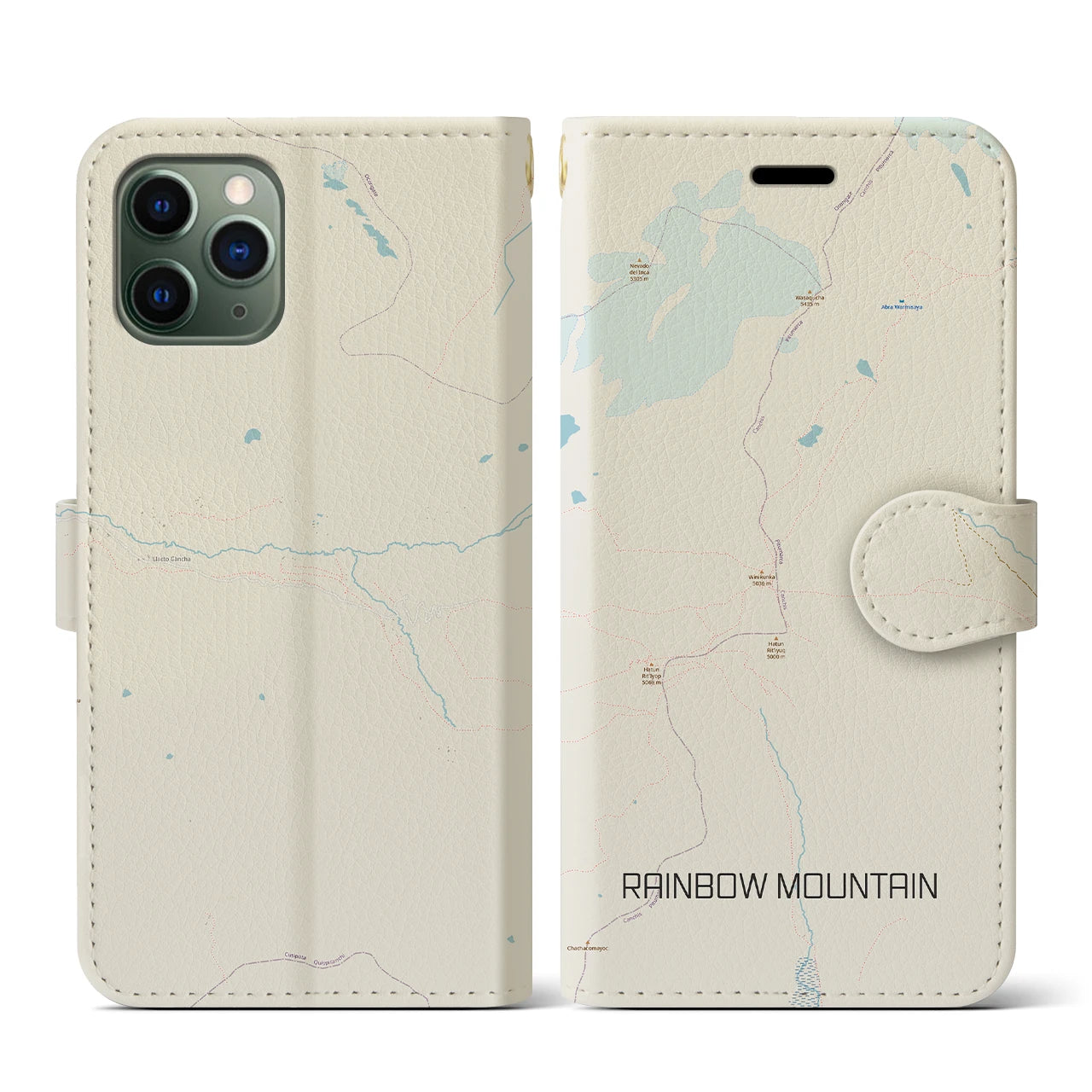 【レインボーマウンテン(ペルー)】地図柄iPhoneケース(手帳タイプ)ナチュラル・iPhone 11 Pro 用