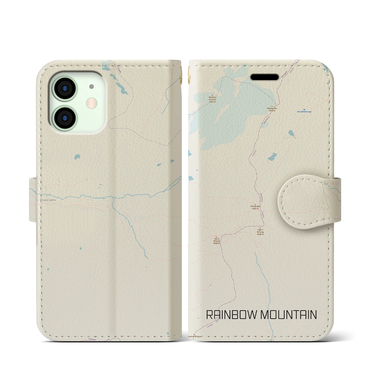 【レインボーマウンテン(ペルー)】地図柄iPhoneケース(手帳タイプ)ナチュラル・iPhone 12 mini 用