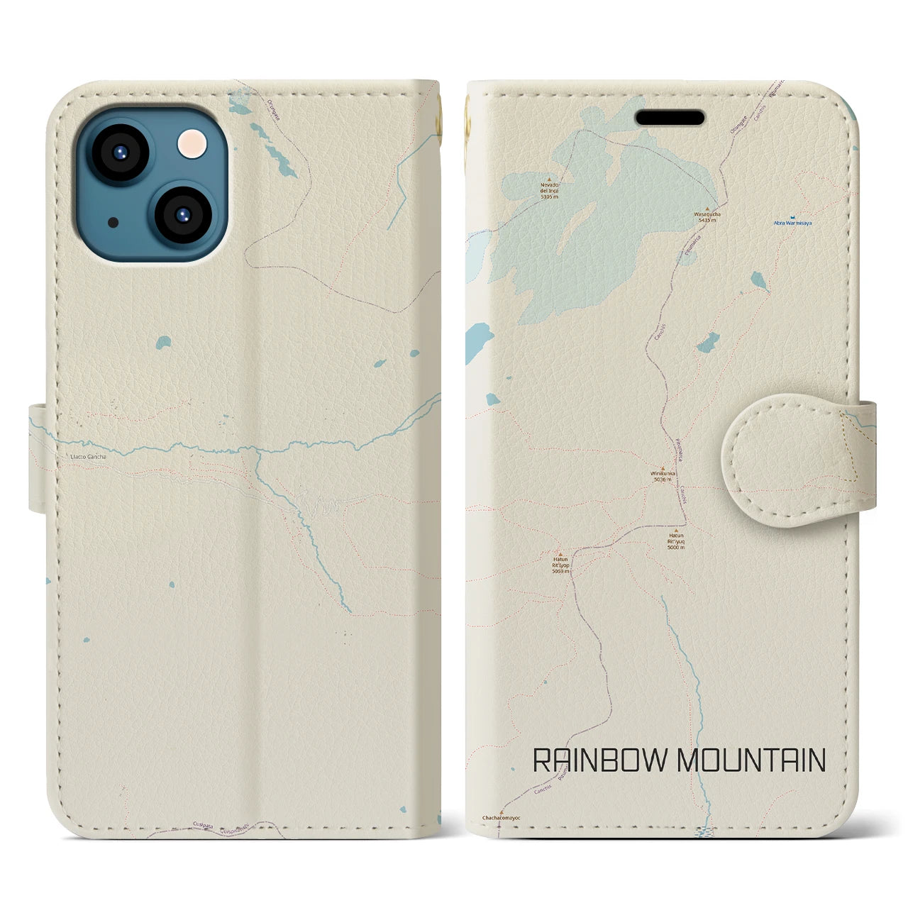 【レインボーマウンテン(ペルー)】地図柄iPhoneケース(手帳タイプ)ナチュラル・iPhone 13 用