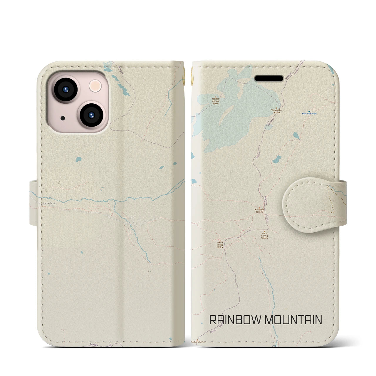 【レインボーマウンテン(ペルー)】地図柄iPhoneケース(手帳タイプ)ナチュラル・iPhone 13 mini 用
