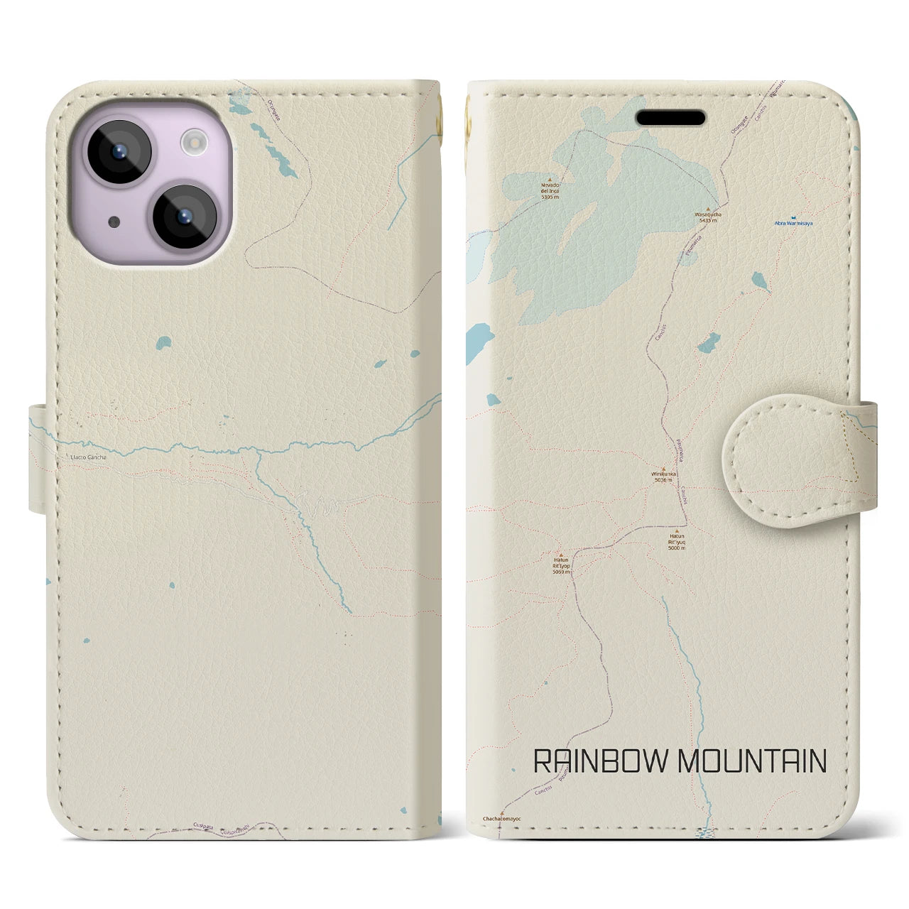 【レインボーマウンテン(ペルー)】地図柄iPhoneケース(手帳タイプ)ナチュラル・iPhone 14 用