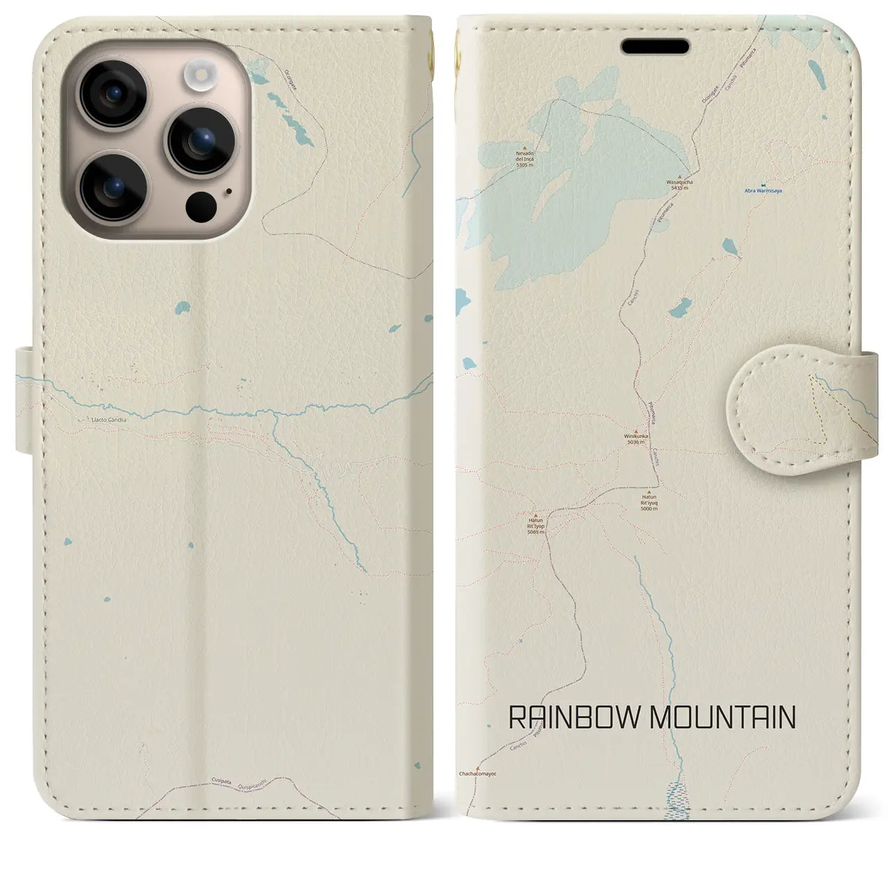 【レインボーマウンテン(ペルー)】地図柄iPhoneケース(手帳タイプ)ナチュラル・iPhone 16 Plus 用