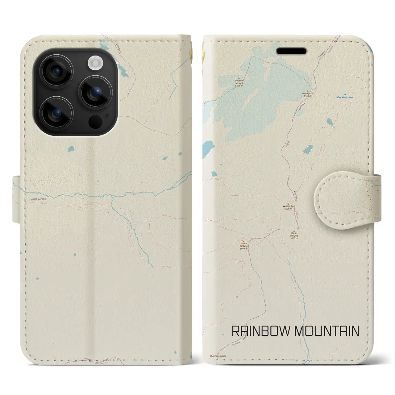【レインボーマウンテン(ペルー)】地図柄iPhoneケース(手帳タイプ)ナチュラル・iPhone 16 用