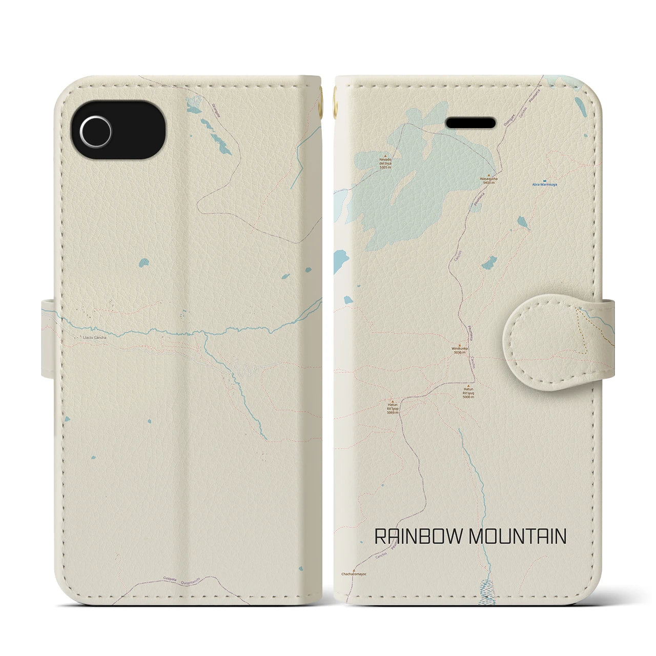 【レインボーマウンテン(ペルー)】地図柄iPhoneケース(手帳タイプ)ナチュラル・iPhone SE(第3 / 第2世代) / 8 / 7 / 6s / 6 用