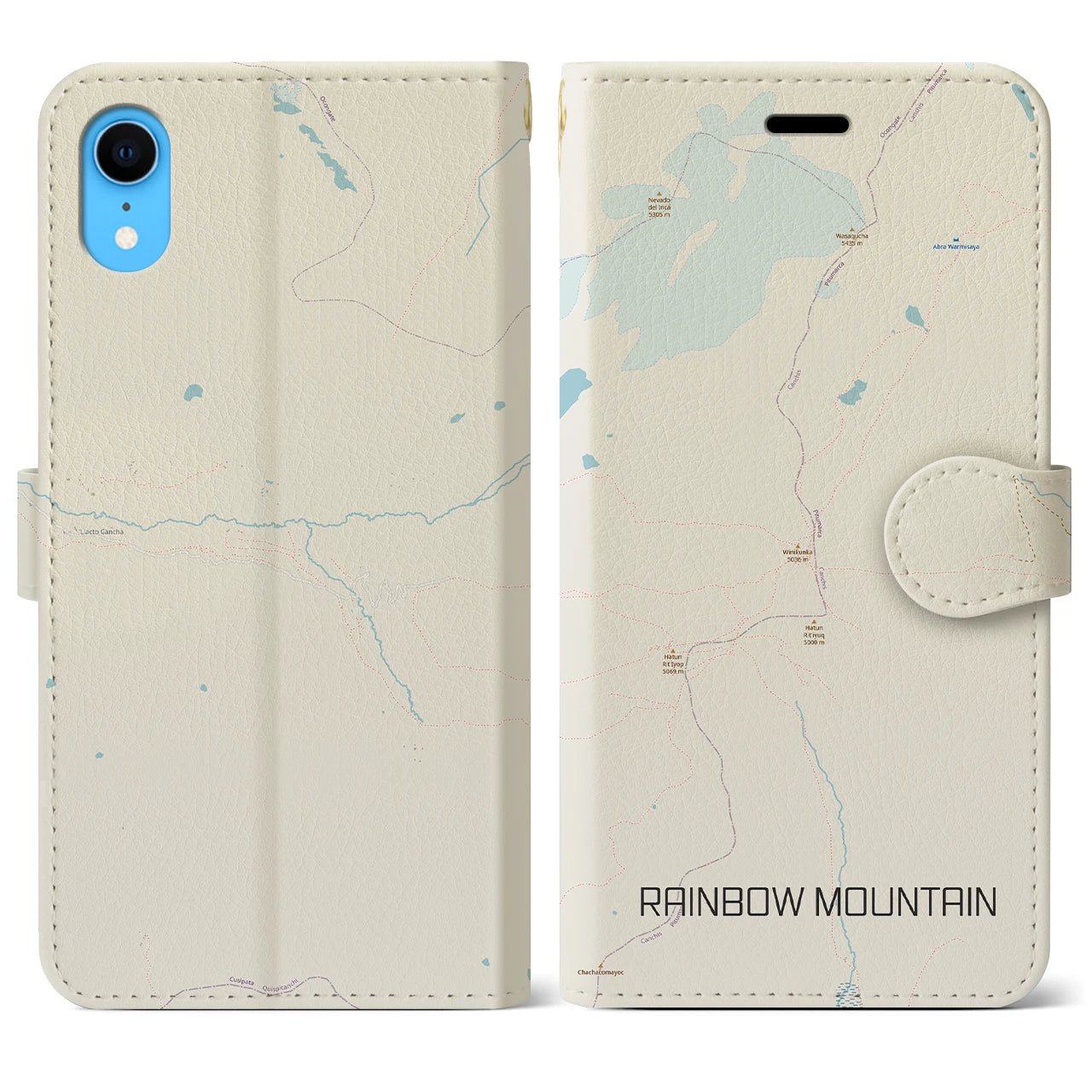 【レインボーマウンテン(ペルー)】地図柄iPhoneケース(手帳タイプ)ナチュラル・iPhone XR 用