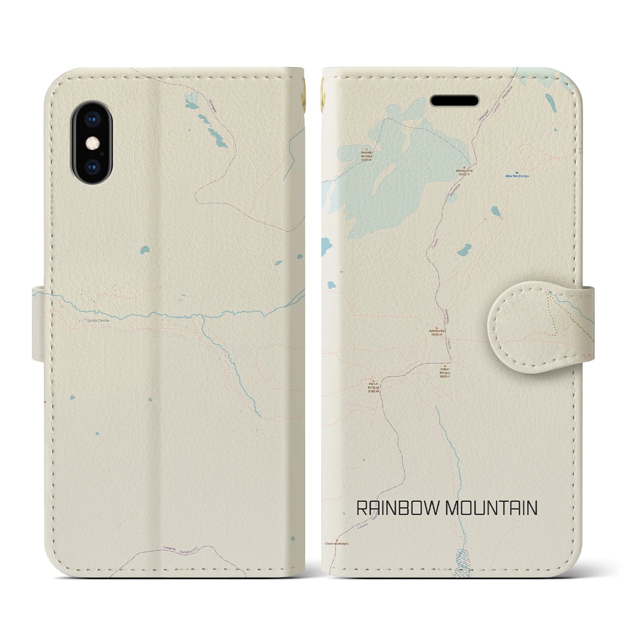 【レインボーマウンテン(ペルー)】地図柄iPhoneケース(手帳タイプ)ナチュラル・iPhone XS / X 用
