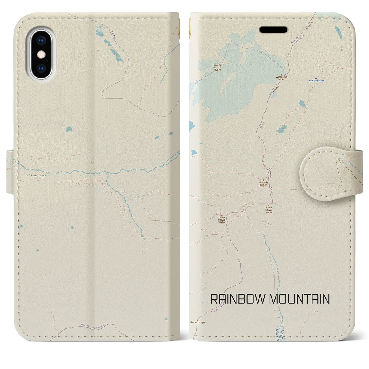 【レインボーマウンテン(ペルー)】地図柄iPhoneケース(手帳タイプ)ナチュラル・iPhone XS Max 用