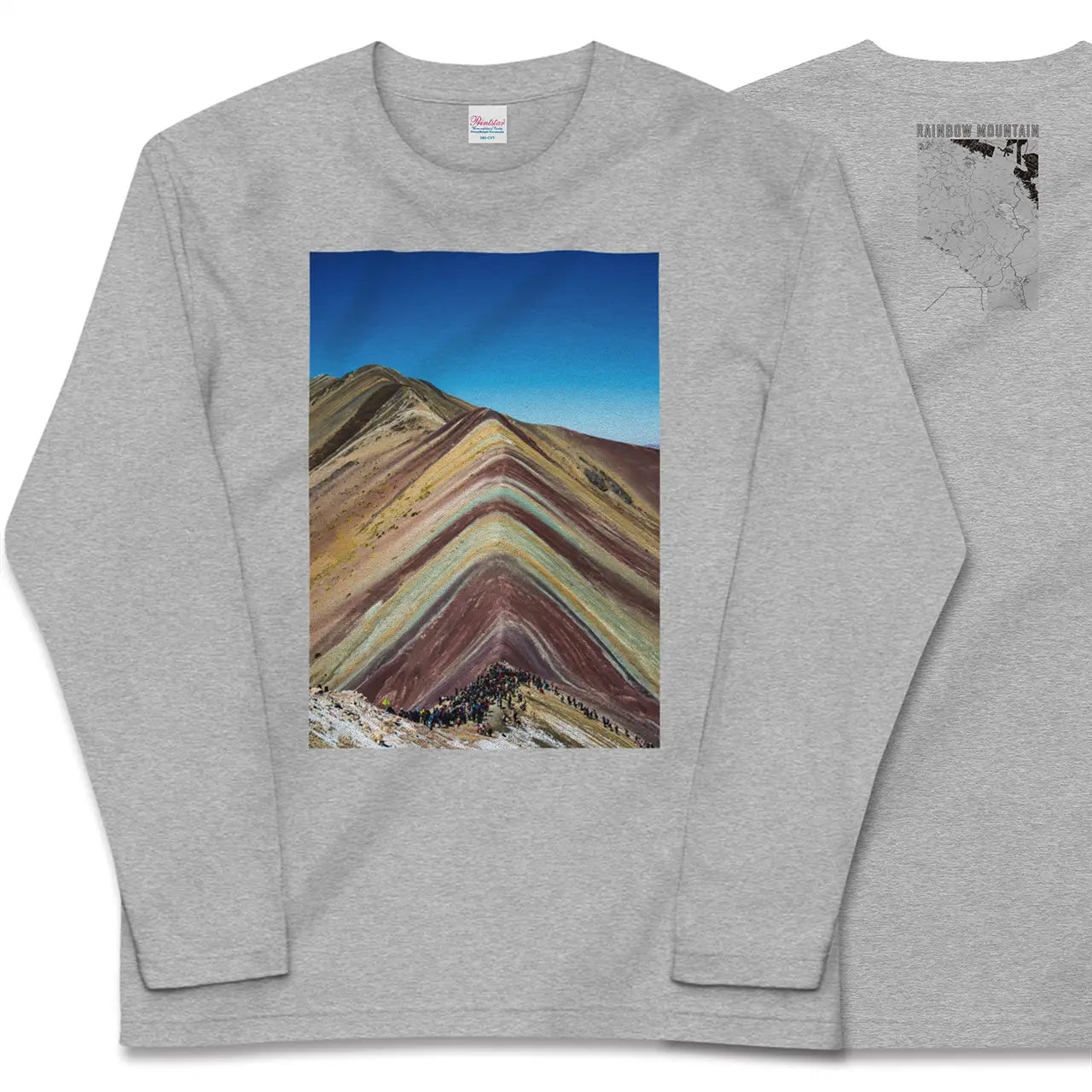 【レインボーマウンテン(ペルー)】Map World ロングスリーブTシャツ