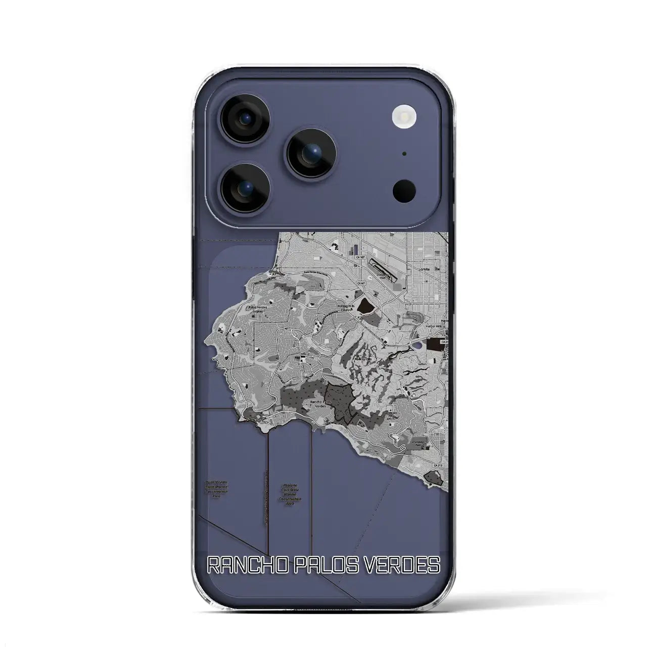 【ランチョ・パロス・ベルデス(アメリカ)】地図柄iPhoneケース(クリアタイプ)モノトーン・iPhone 17 Pro Max 用