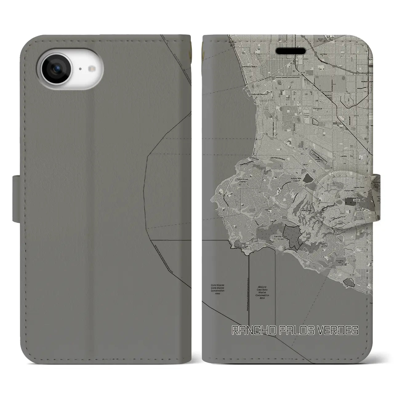 【ランチョ・パロス・ベルデス(アメリカ)】地図柄iPhoneケース(手帳タイプ)