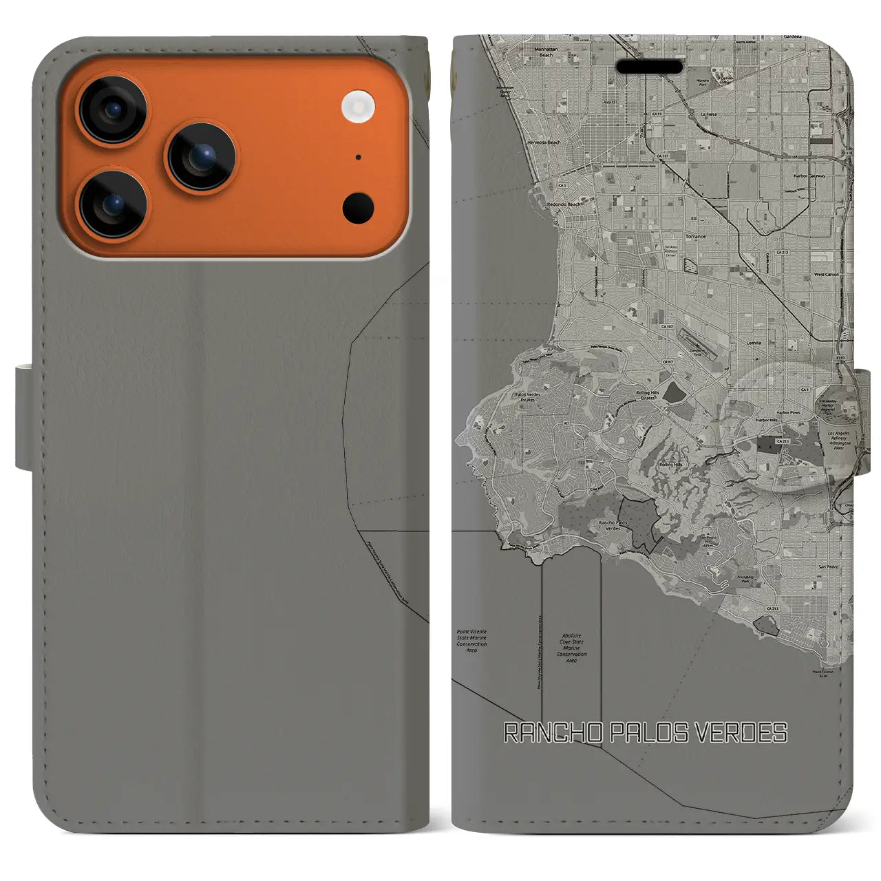 【ランチョ・パロス・ベルデス(アメリカ)】地図柄iPhoneケース(手帳タイプ)