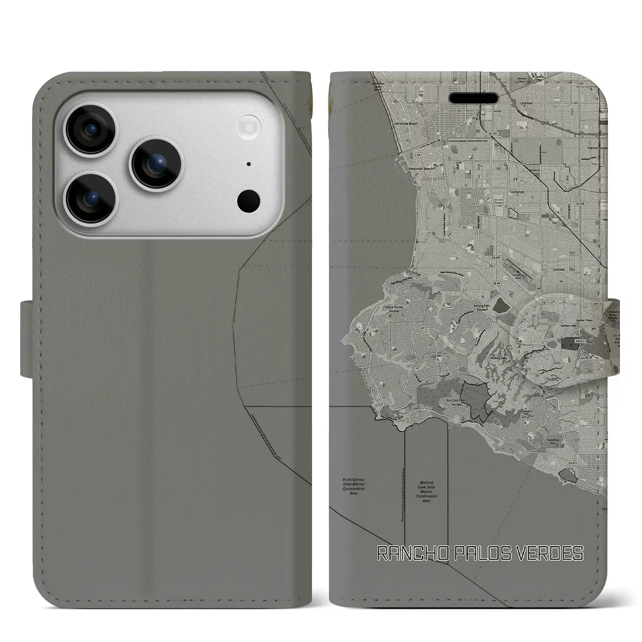 【ランチョ・パロス・ベルデス(アメリカ)】地図柄iPhoneケース(手帳タイプ)