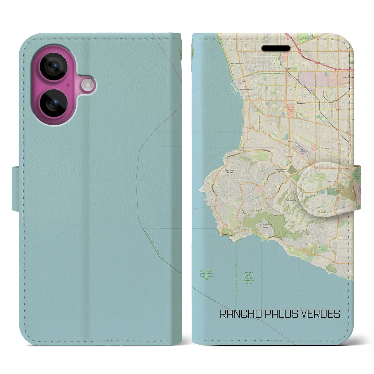 【ランチョ・パロス・ベルデス(アメリカ)】地図柄iPhoneケース(手帳タイプ)ナチュラル・iPhone 16 Pro 用