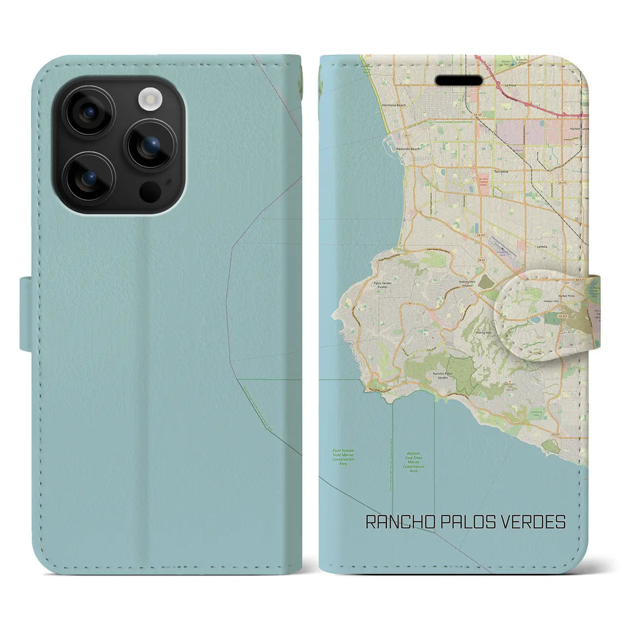 【ランチョ・パロス・ベルデス(アメリカ)】地図柄iPhoneケース(手帳タイプ)ナチュラル・iPhone 16 用