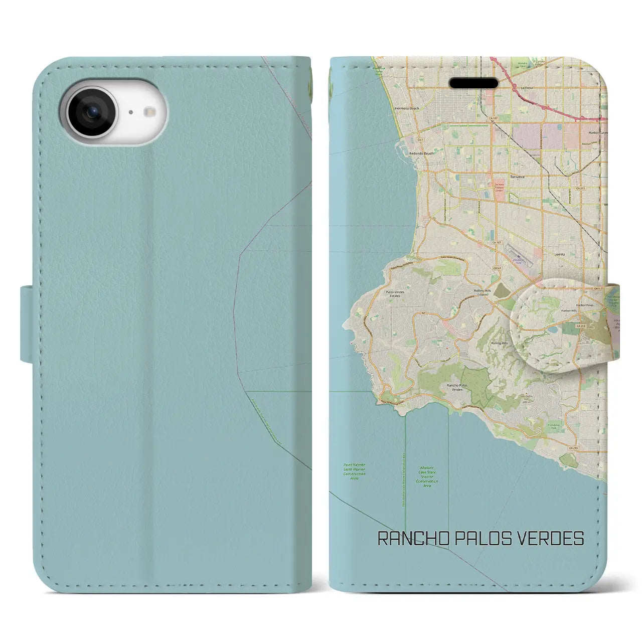 【ランチョ・パロス・ベルデス(アメリカ)】地図柄iPhoneケース(手帳タイプ)