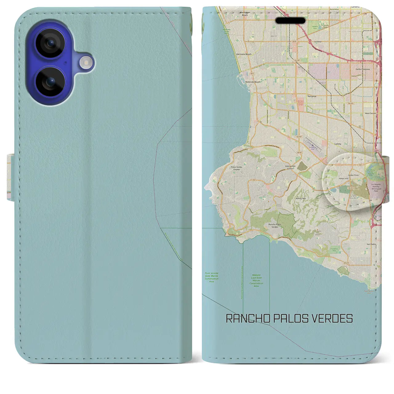 【ランチョ・パロス・ベルデス(アメリカ)】地図柄iPhoneケース(手帳タイプ)