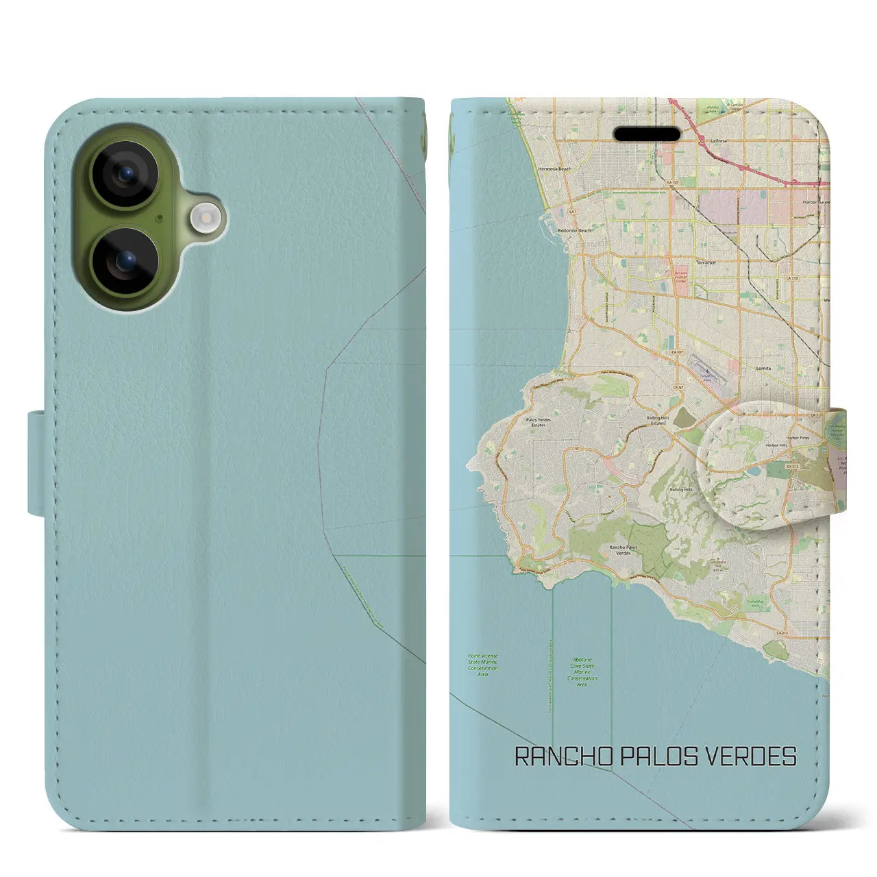 【ランチョ・パロス・ベルデス(アメリカ)】地図柄iPhoneケース(手帳タイプ)