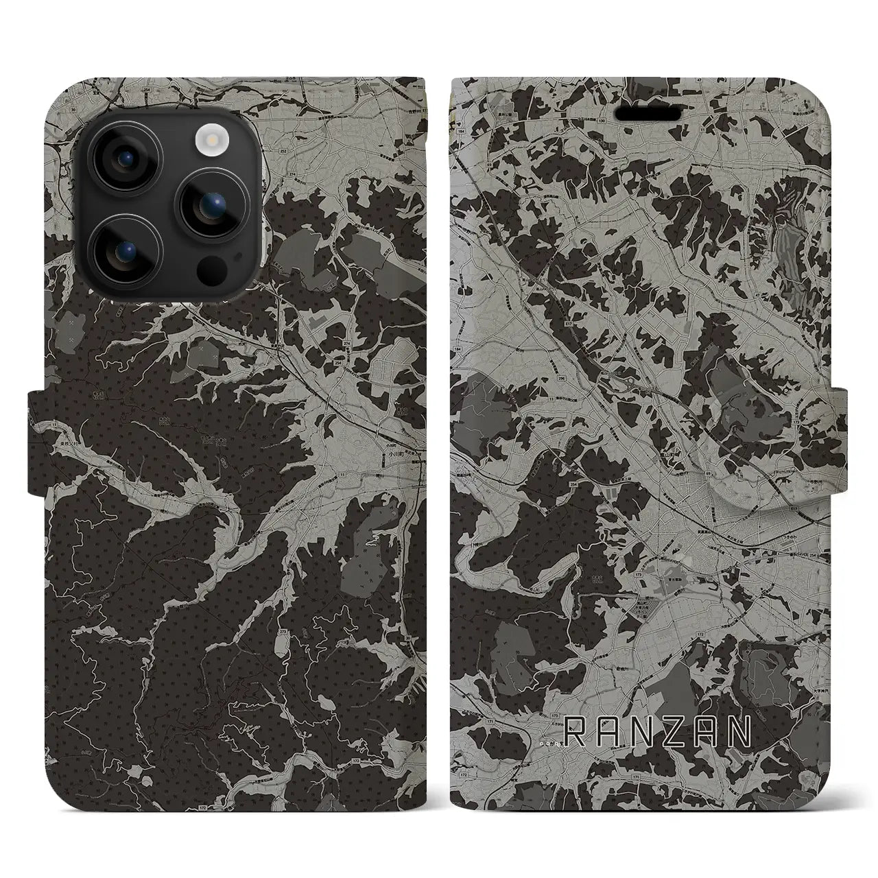 【嵐山(埼玉県)】地図柄iPhoneケース(手帳タイプ)モノトーン・iPhone 16 用