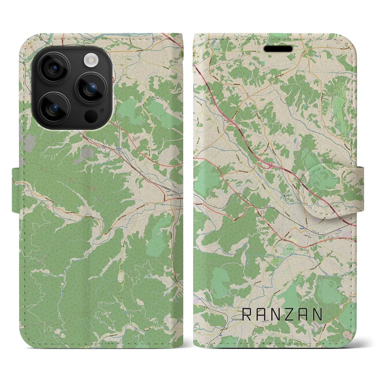 【嵐山(埼玉県)】地図柄iPhoneケース(手帳タイプ)ナチュラル・iPhone 16 用