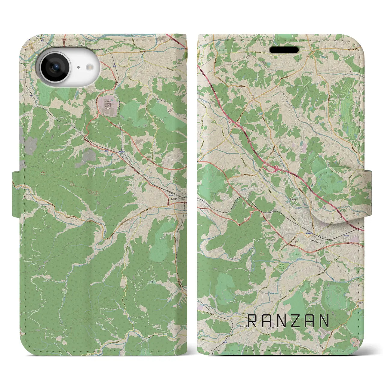 【嵐山(埼玉県)】地図柄iPhoneケース(手帳タイプ)