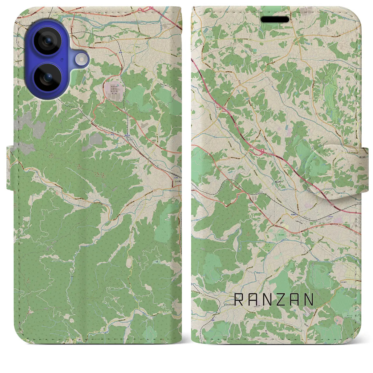 【嵐山(埼玉県)】地図柄iPhoneケース(手帳タイプ)ナチュラル・iPhone 16 Pro Max 用