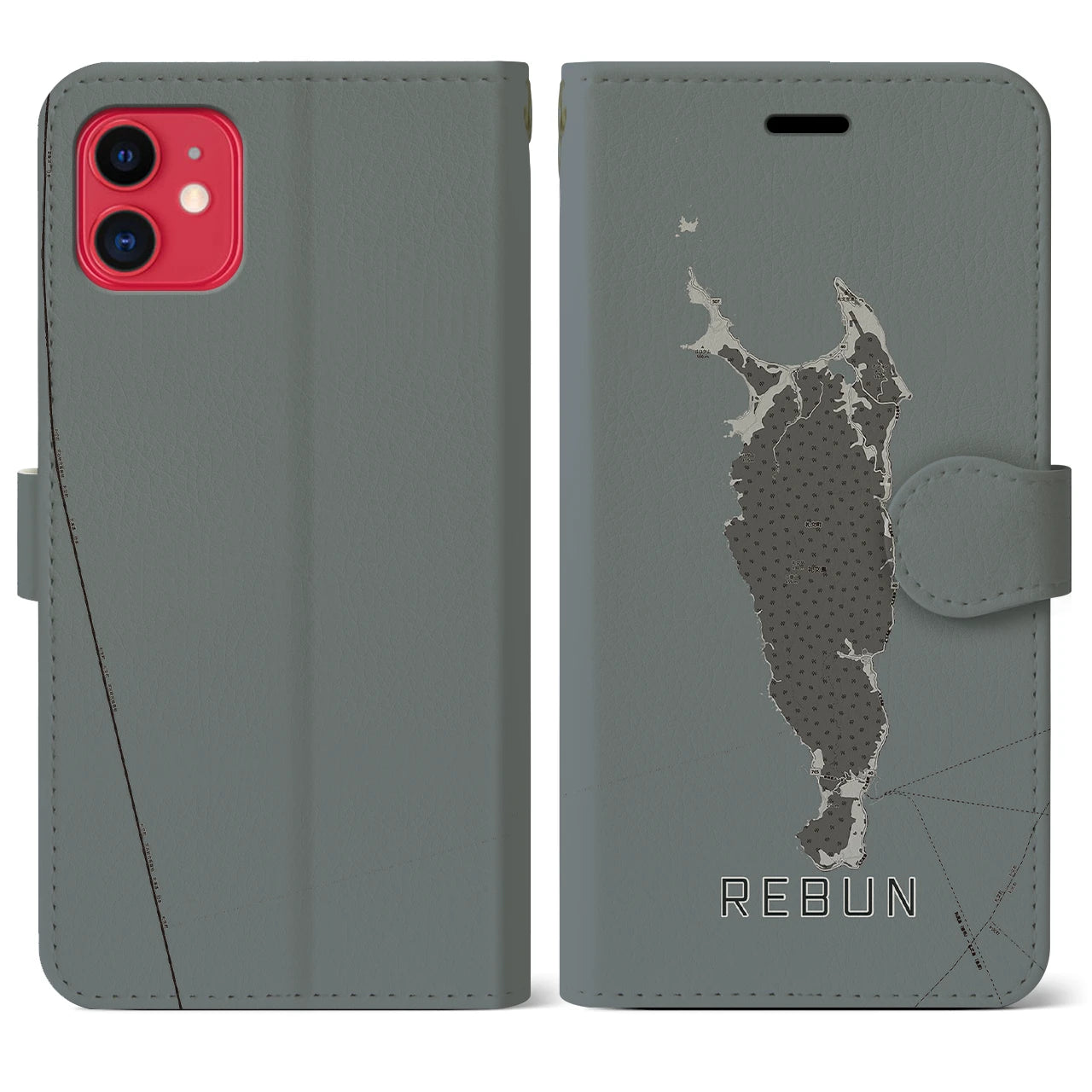 【礼文(北海道)】地図柄iPhoneケース(手帳タイプ)モノトーン・iPhone 11 用