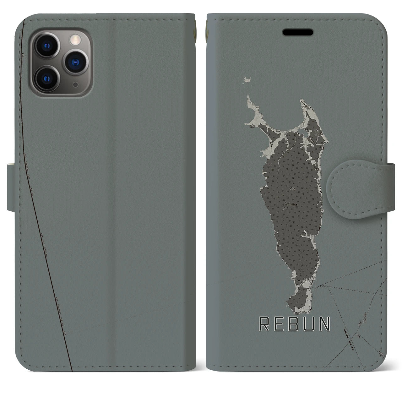 【礼文(北海道)】地図柄iPhoneケース(手帳タイプ)モノトーン・iPhone 11 Pro Max 用