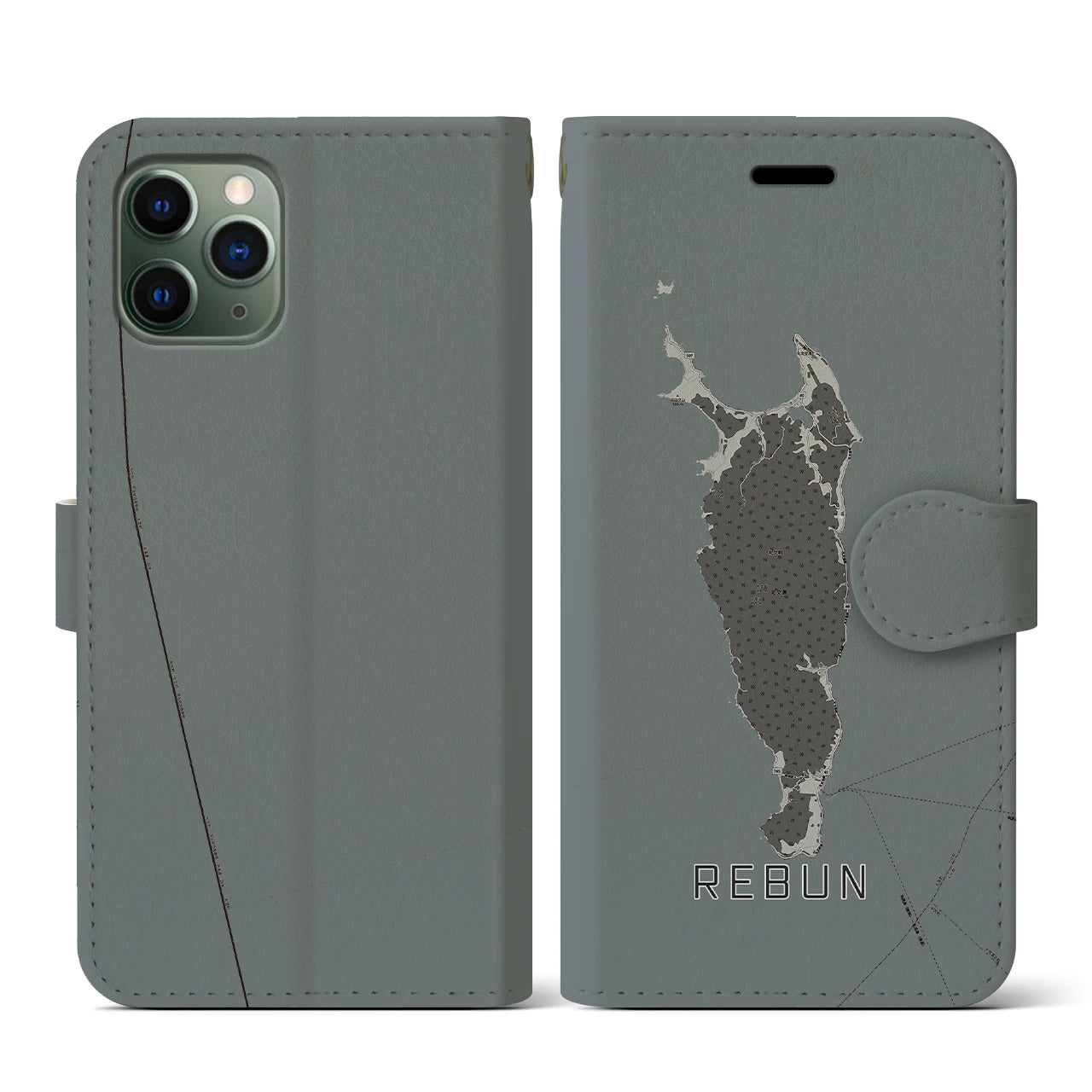 【礼文(北海道)】地図柄iPhoneケース(手帳タイプ)モノトーン・iPhone 11 Pro 用