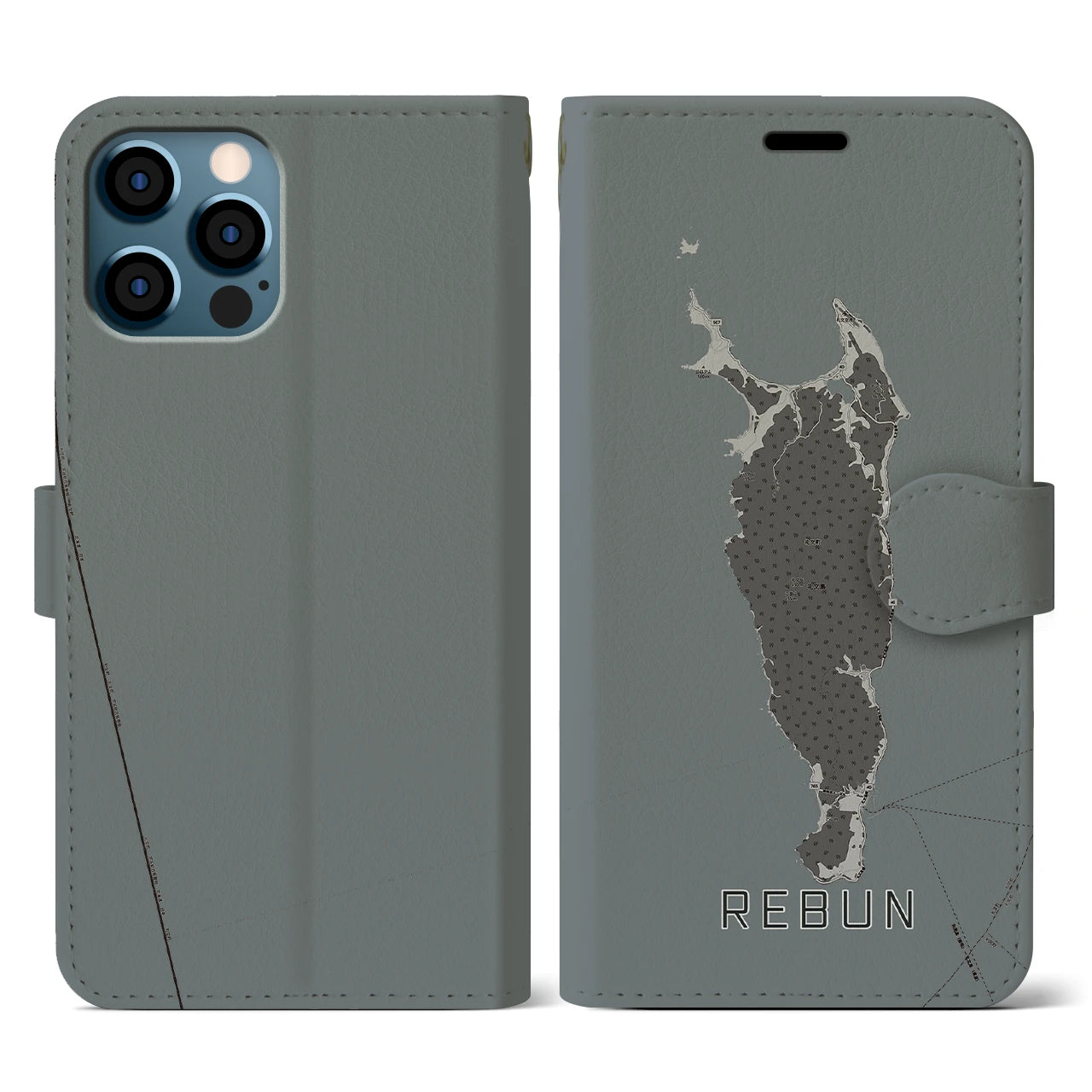 【礼文(北海道)】地図柄iPhoneケース(手帳タイプ)モノトーン・iPhone 12 / 12 Pro 用