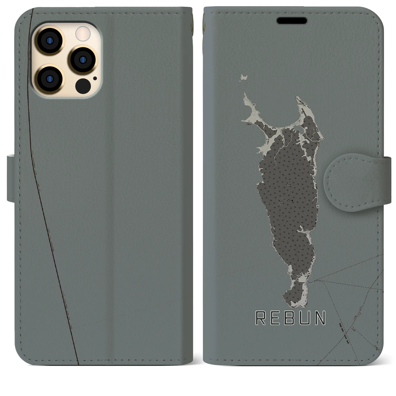 【礼文(北海道)】地図柄iPhoneケース(手帳タイプ)モノトーン・iPhone 12 Pro Max 用