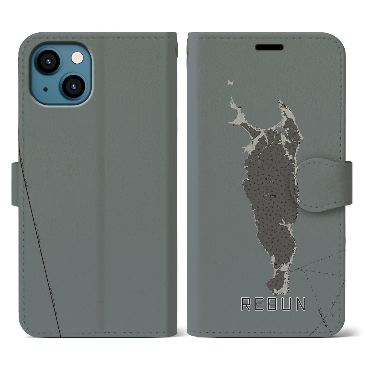 【礼文(北海道)】地図柄iPhoneケース(手帳タイプ)モノトーン・iPhone 13 用