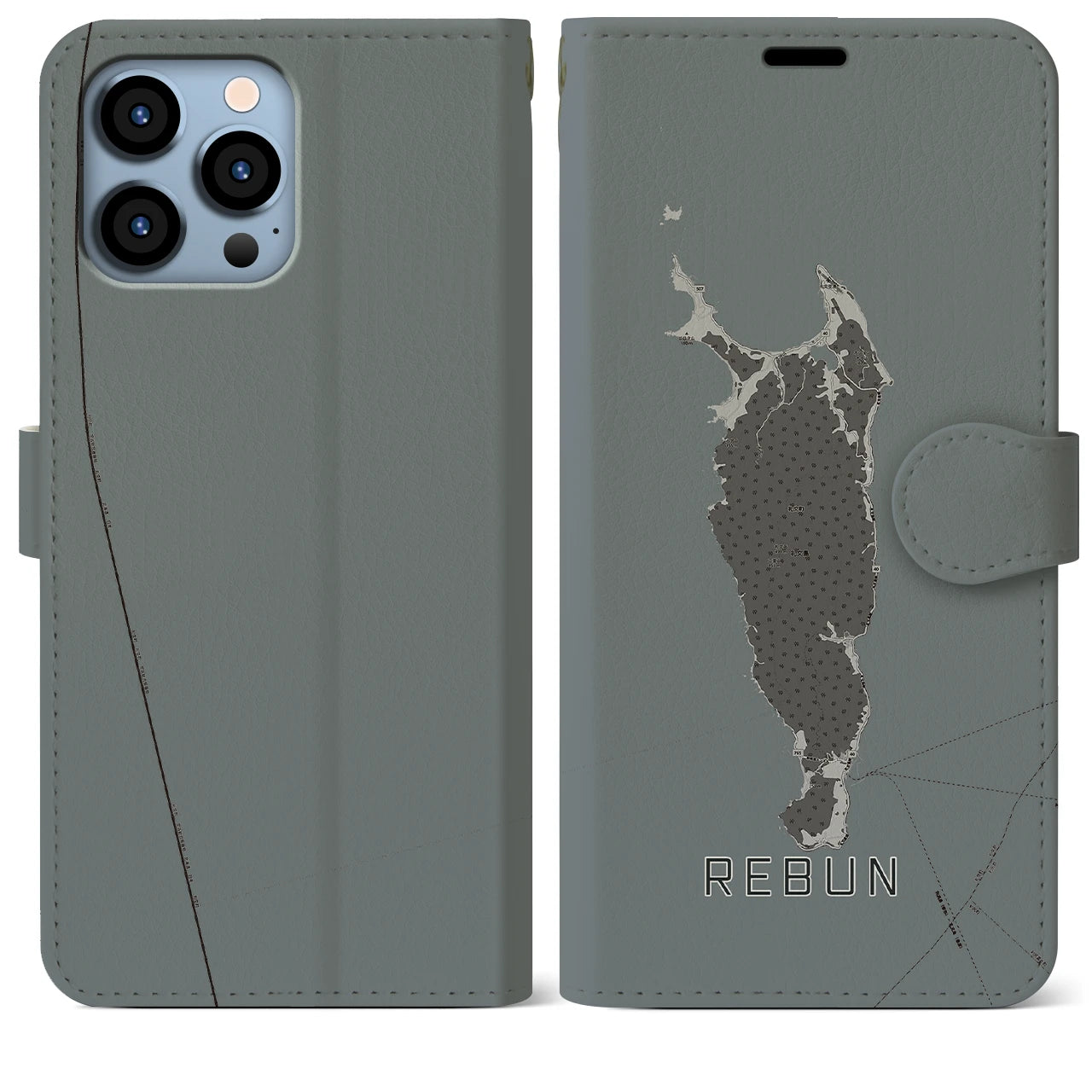 【礼文(北海道)】地図柄iPhoneケース(手帳タイプ)モノトーン・iPhone 13 Pro Max 用