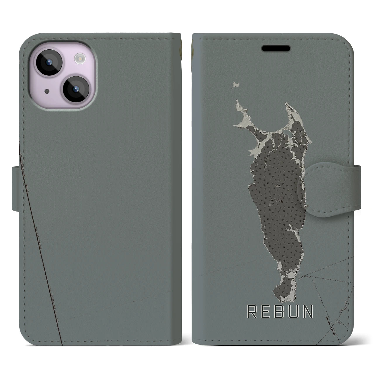 【礼文(北海道)】地図柄iPhoneケース(手帳タイプ)モノトーン・iPhone 14 用